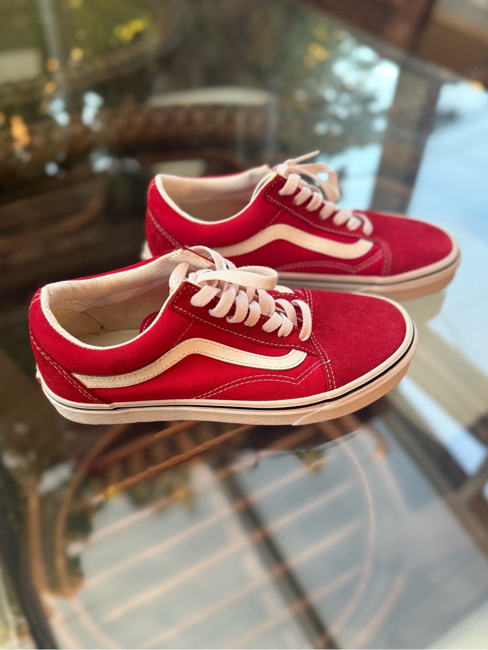 Vans Women’s Red Old Skool Sneakers - Red and White